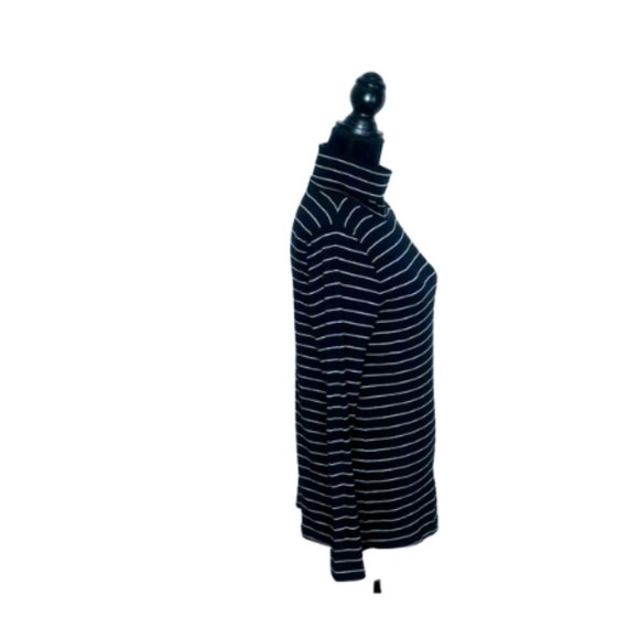 #C24 Women’s Black with White Stripes Turtleneck Stretch Tee - Picture 3 of 5
